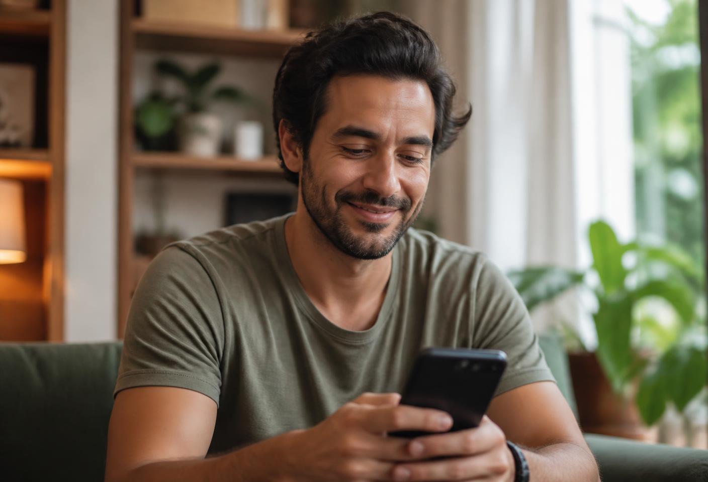 Homem organizando as finanças pelo celular em casa